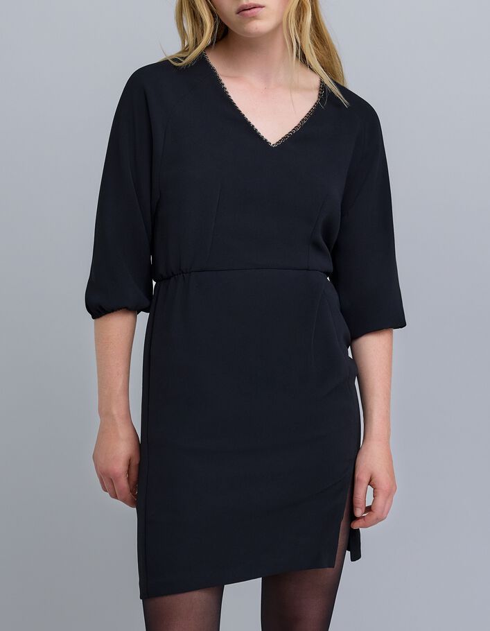 Robe noire encolure V d&eacute;cor cha&icirc;ne Femme