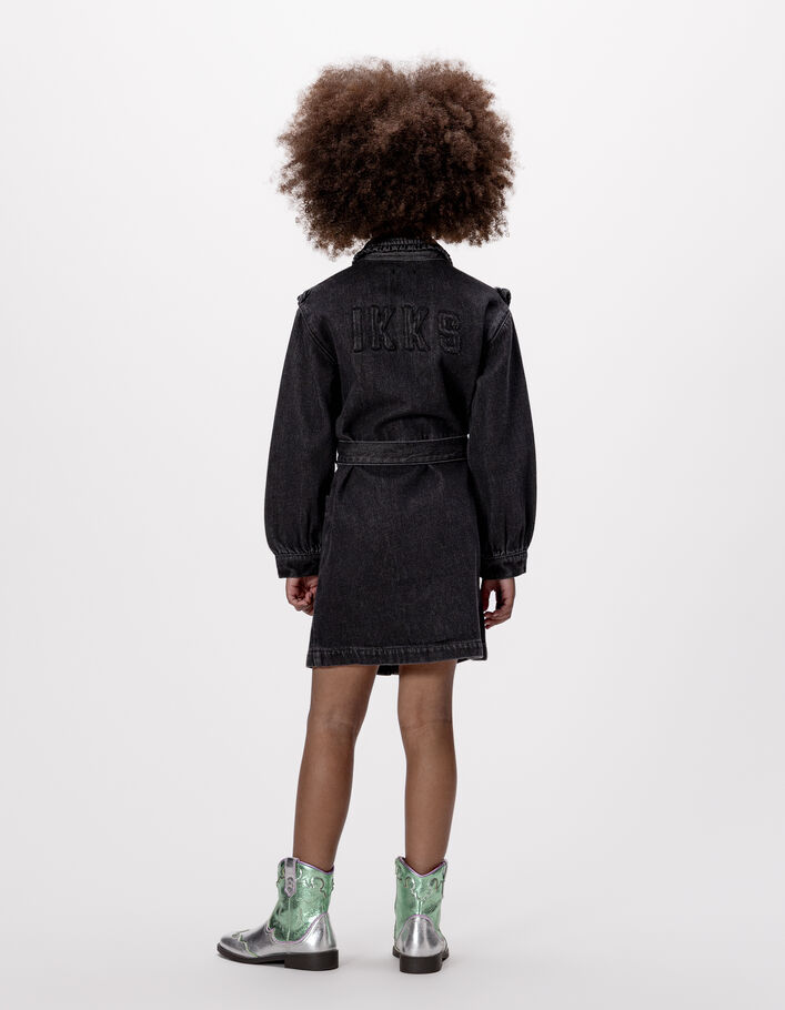 Robe en jean gris ceintur&eacute;e d&eacute;tails volants fille