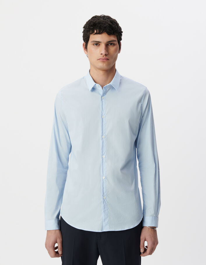 Chemise SLIM bleu ciel &agrave; fines rayures Homme