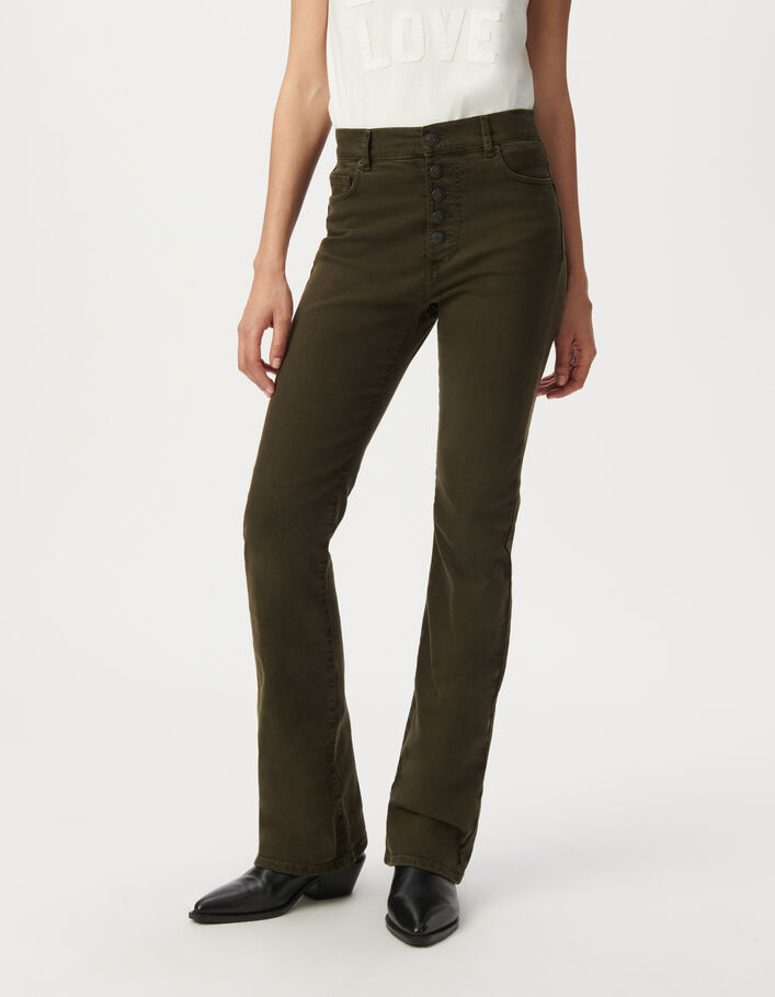 Jean flare kaki boutons apparents Femme