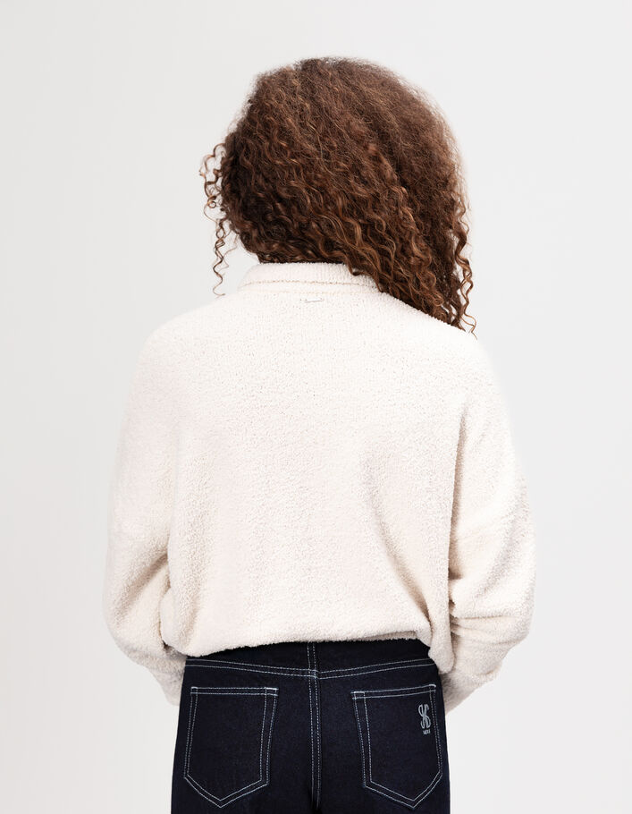 Pull beige maille bouclette boutonn&eacute; fille