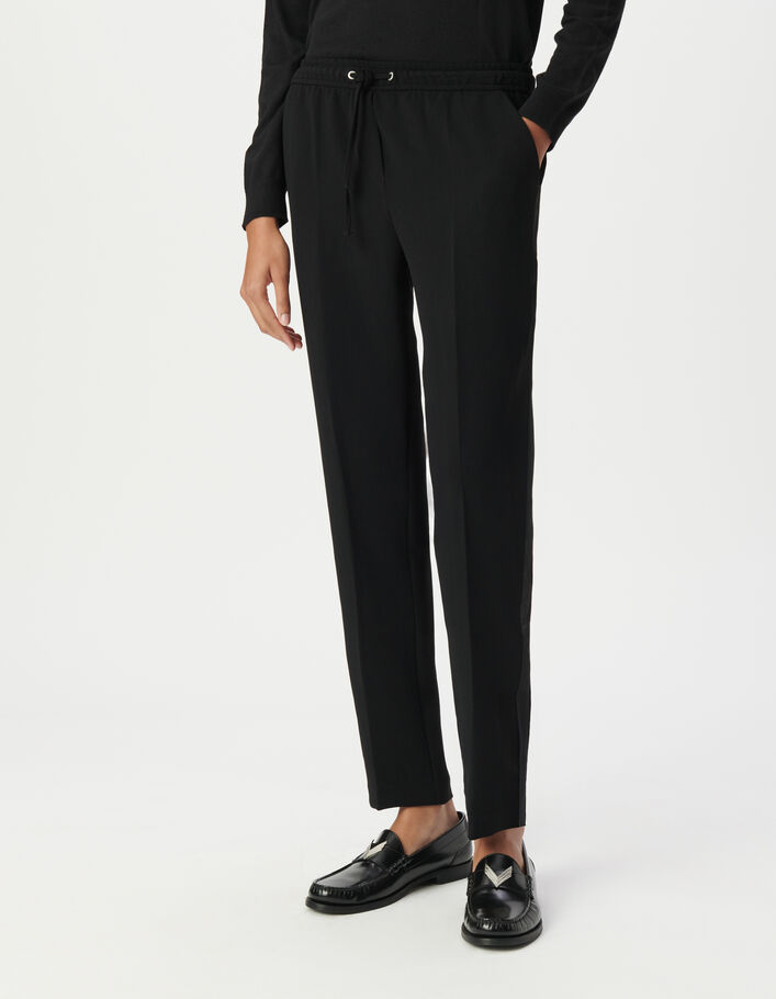 Pantalon droit noir ceinture &eacute;lastiqu&eacute;e Femme