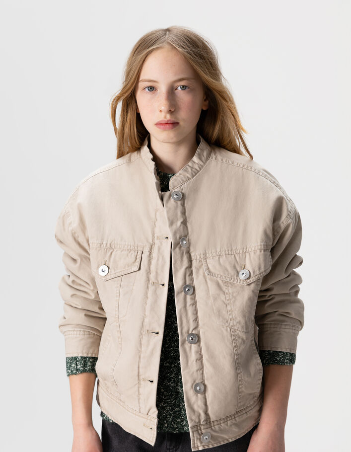 Blouson beige toile fourr&eacute;e fille
