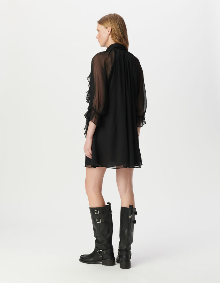 Robe du soir noire d&eacute;tails volants Femme