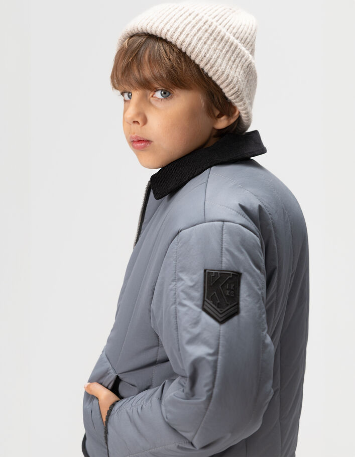 Doudoune matelass&eacute;e bleue col velours gar&ccedil;on