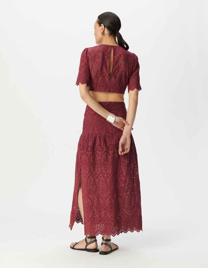 Robe longue bordeaux broderie anglaise ouverture dos Femme