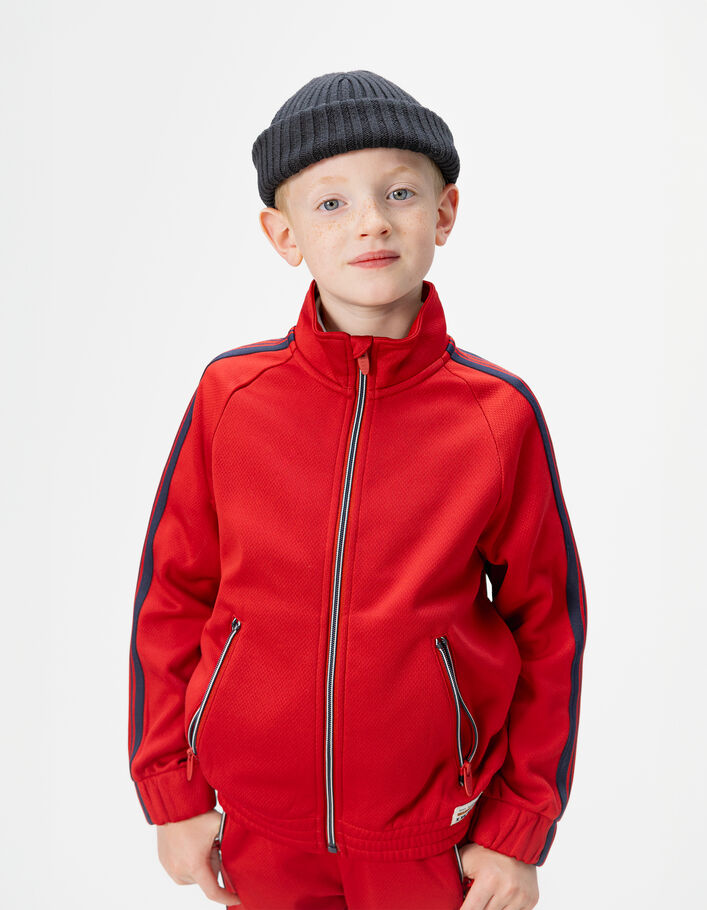 Cardigan zipp&eacute; rouge rayures marine gar&ccedil;on