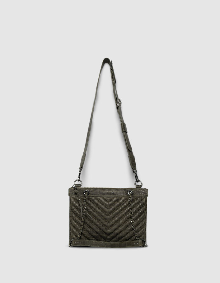 Sac pochette 1440 Reporter kaki cuir effet croco Femme