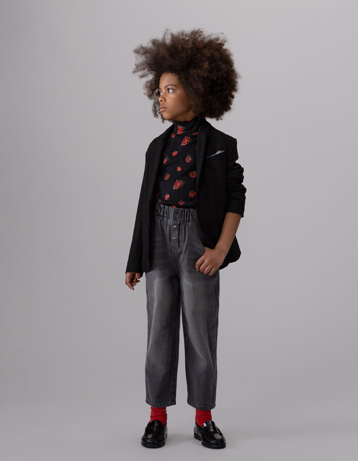 Jean mom gris d&eacute;cor boutons apparents fille