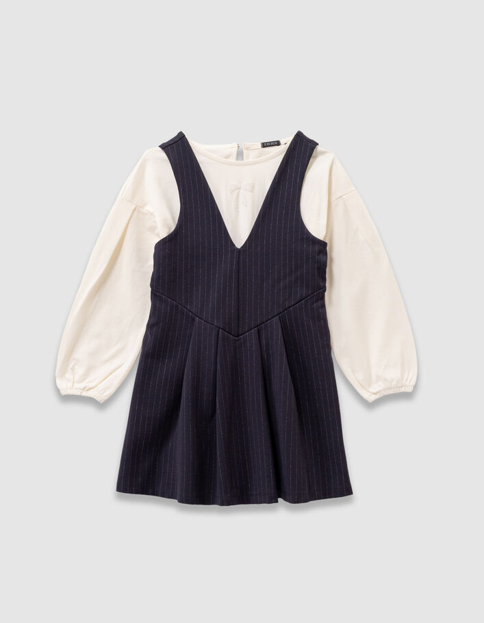 Robe 2-en-1 marine rayures tennis et t-shirt ecru fille