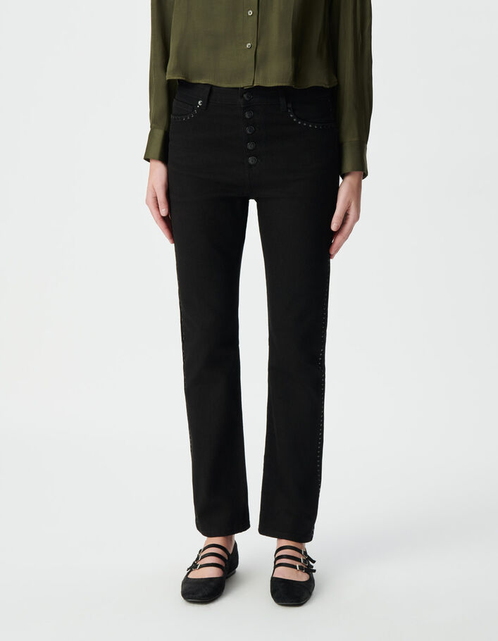 Jean droit noir cropped d&eacute;cor clous Janis Femme