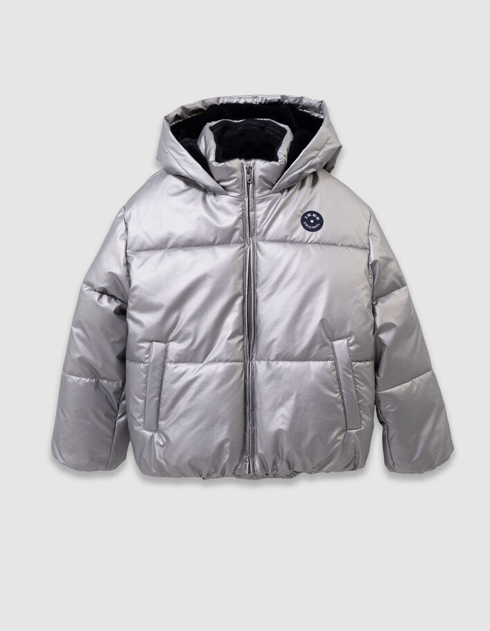 Doudoune &agrave; capuche argent&eacute;e fourr&eacute;e marine fille