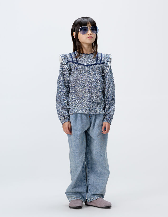 Blouse marine imprim&eacute; l&eacute;opard-noeuds fille