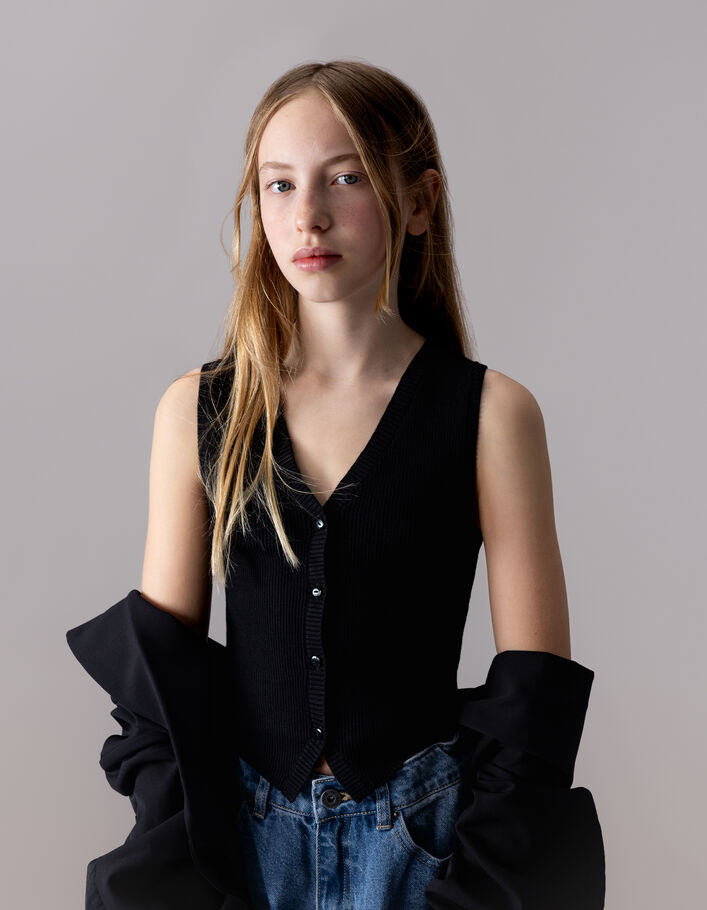 Gilet noir tricot sans manches fille
