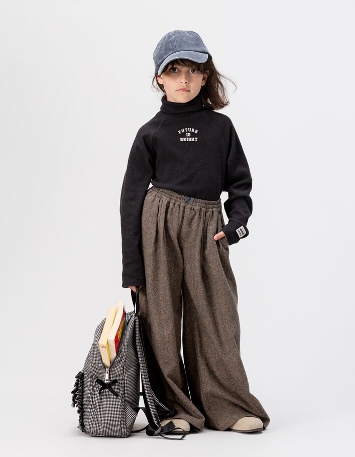 Pantalon large marron flanelle chin&eacute;e fille