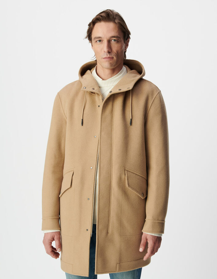 Manteau &agrave; capuche beige esprit duffle-coat Homme