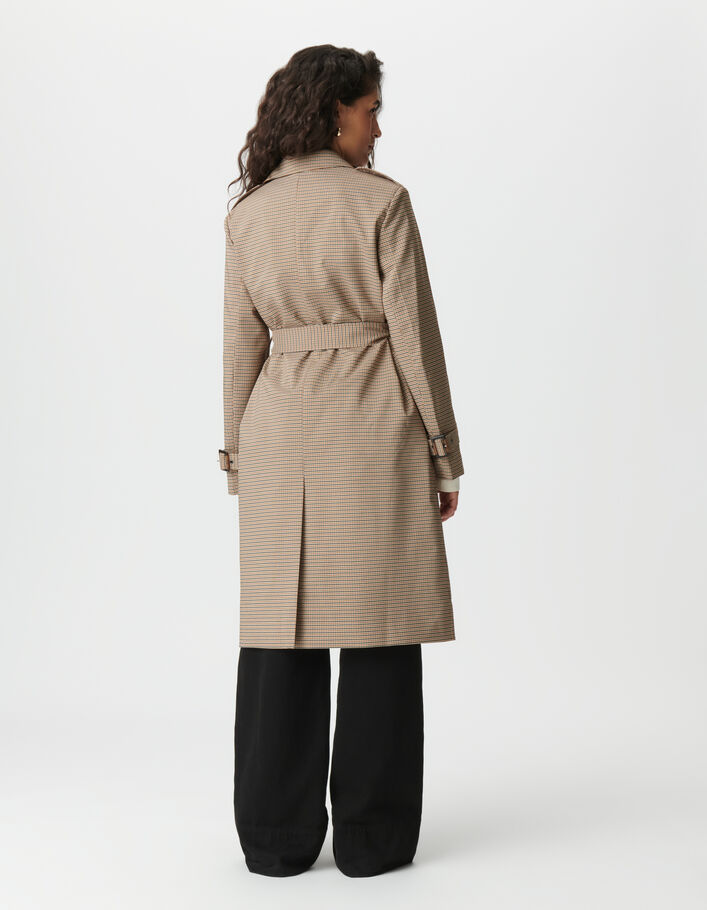 Trench long camel motif pied-de-poule Femme