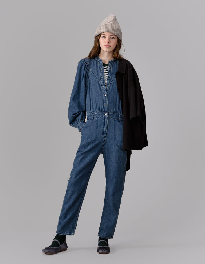 Combinaison-pantalon en jean bleu fille