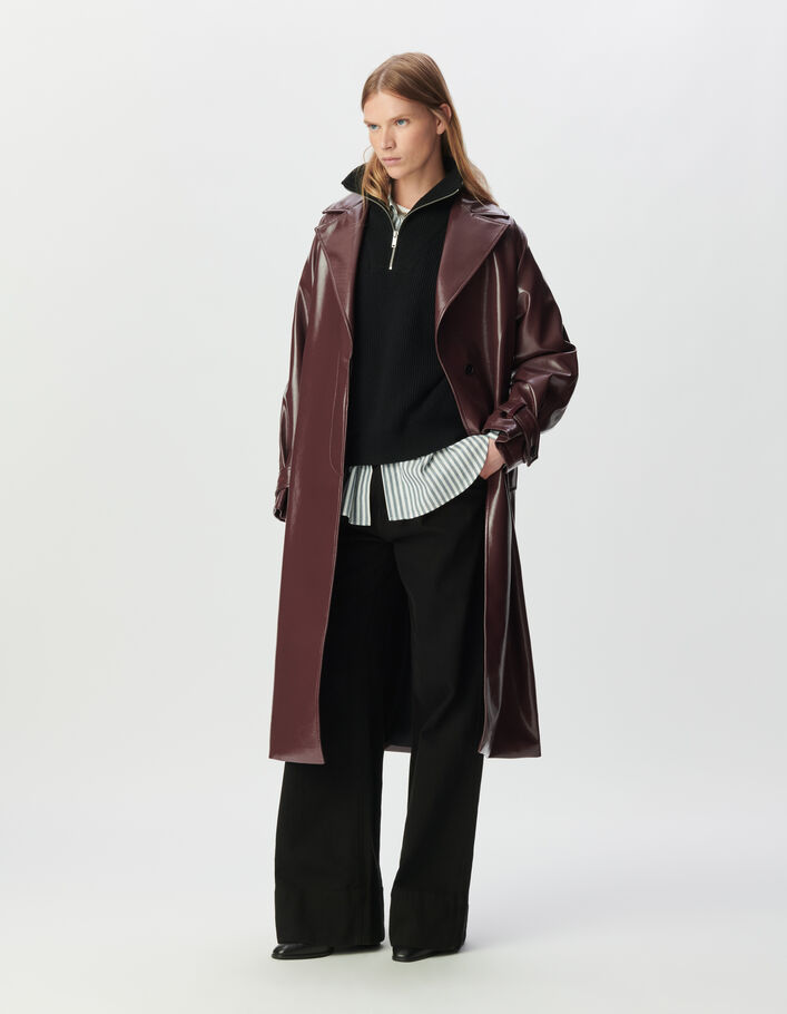 Trench long bordeaux fa&ccedil;on vinyle Femme