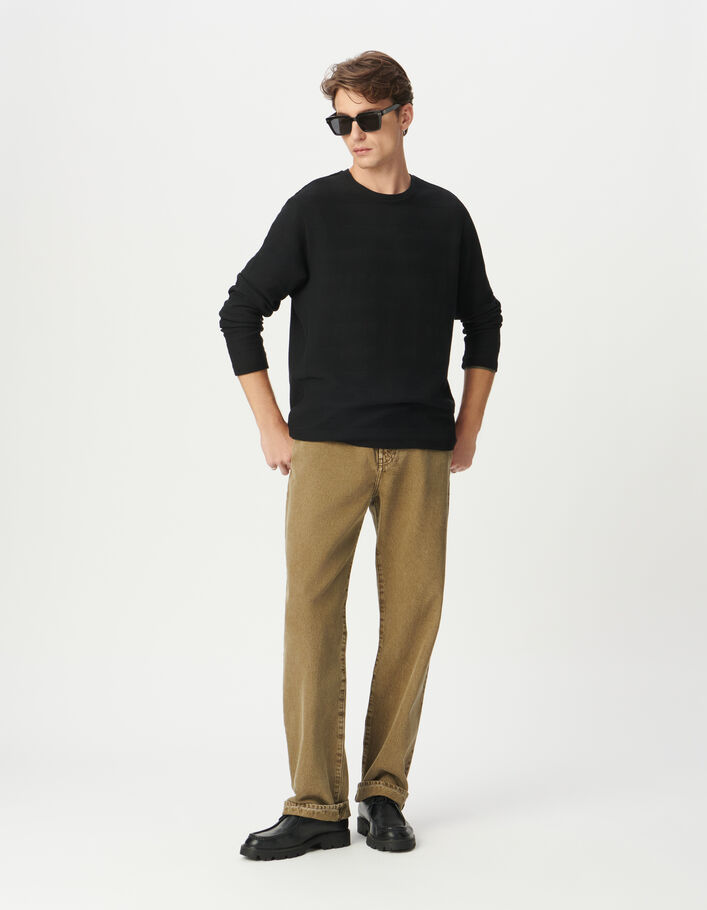 T-shirt manches longues noir rayures relief Homme