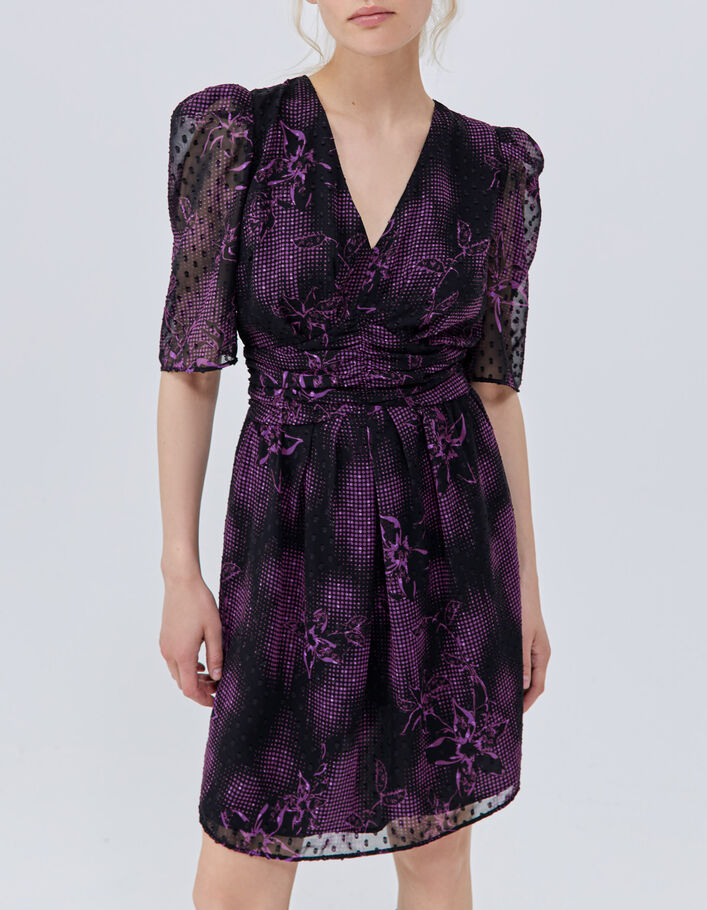 Robe courte noire imprim&eacute; dandy flower Femme