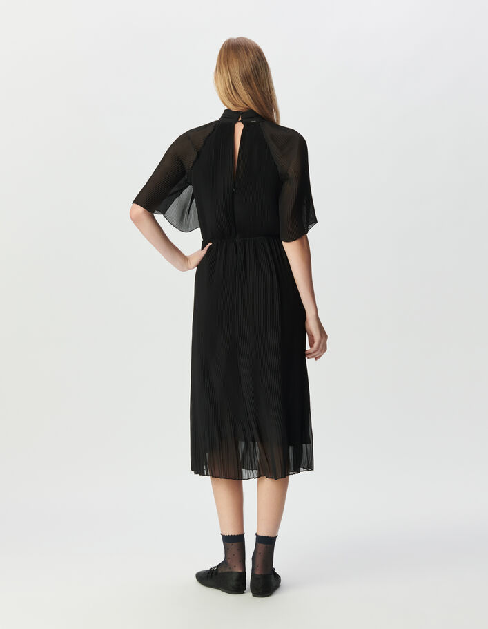 Robe habill&eacute;e noire voile pliss&eacute; longueur midi Femme