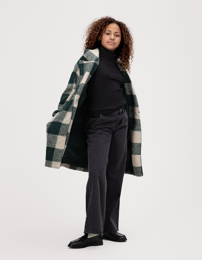 Manteau carreaux vert et &eacute;cru fille