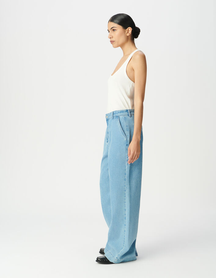 Jean large bleu taille haute Femme