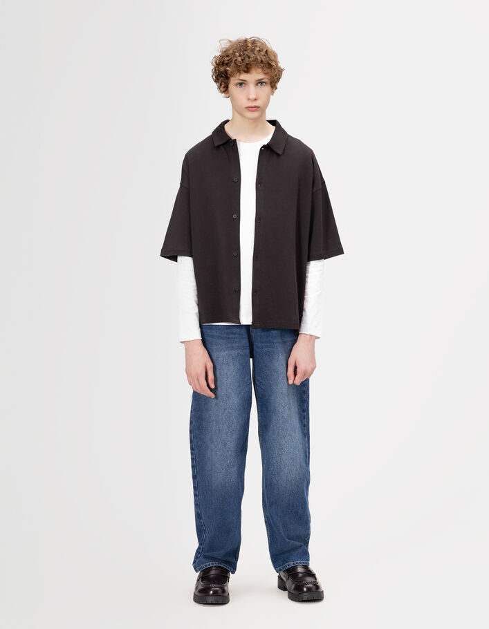 Chemise manches courtes noire maille gar&ccedil;on