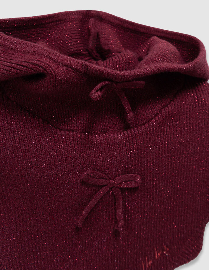 Cagoule rose tricot paillet&eacute; d&eacute;cor noeuds fille