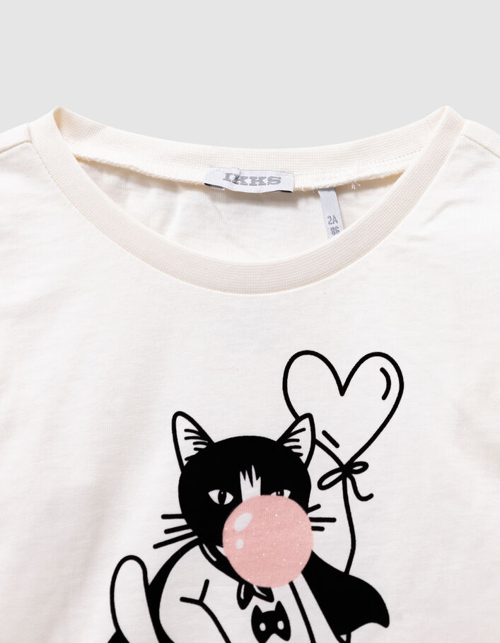 T-shirt manches longues &eacute;cru super-chat fille