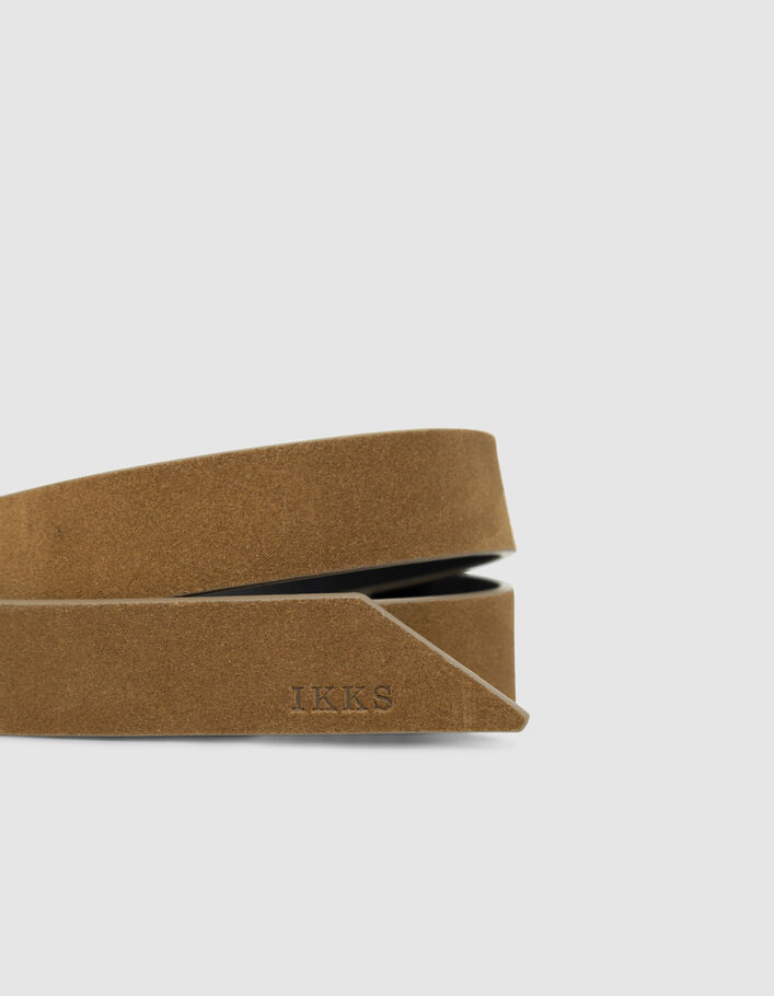 Ceinture beige cuir velours et motif carreaux Femme