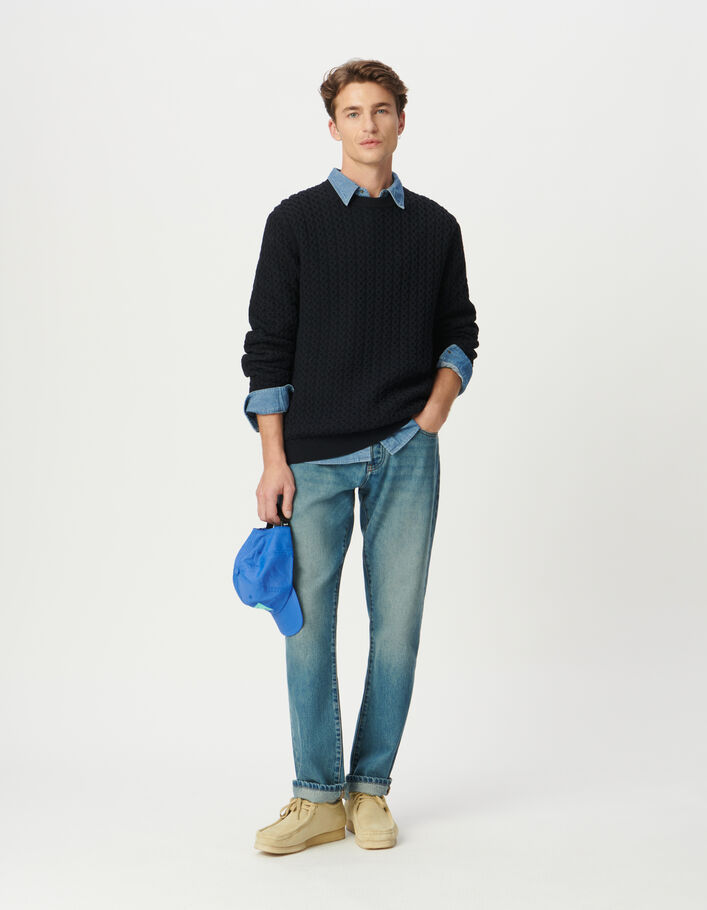 Pull hiver marine tricot relief fantaisie Homme