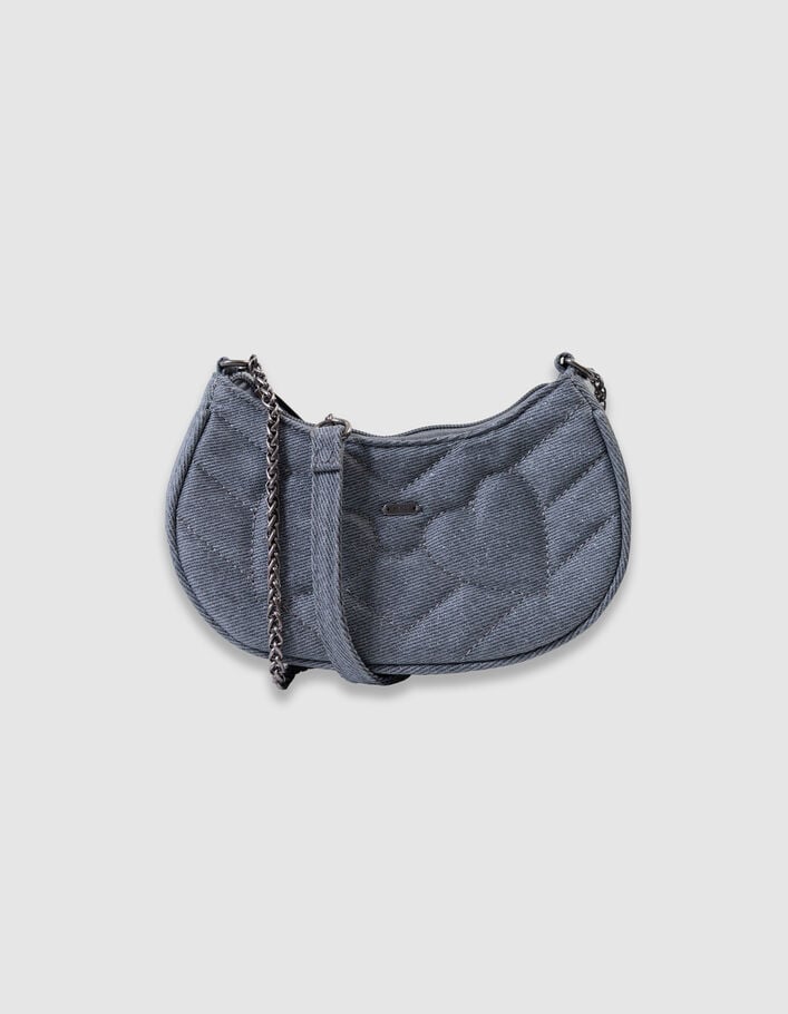 Sac &agrave; main bleu paillet&eacute; matelassage c&oelig;urs fille