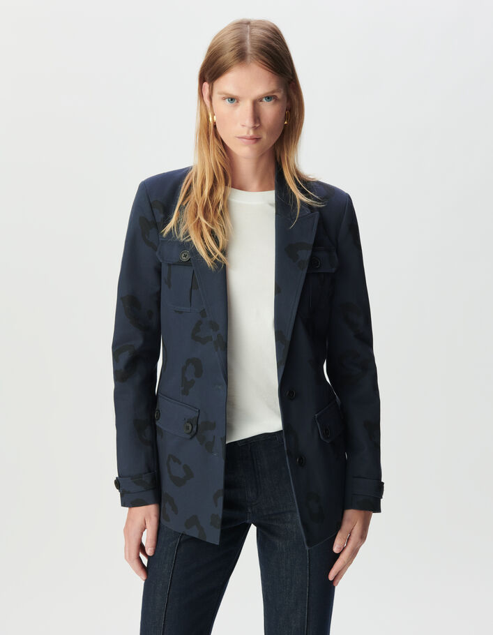 Veste saharienne marine imprim&eacute; jaguar Femme