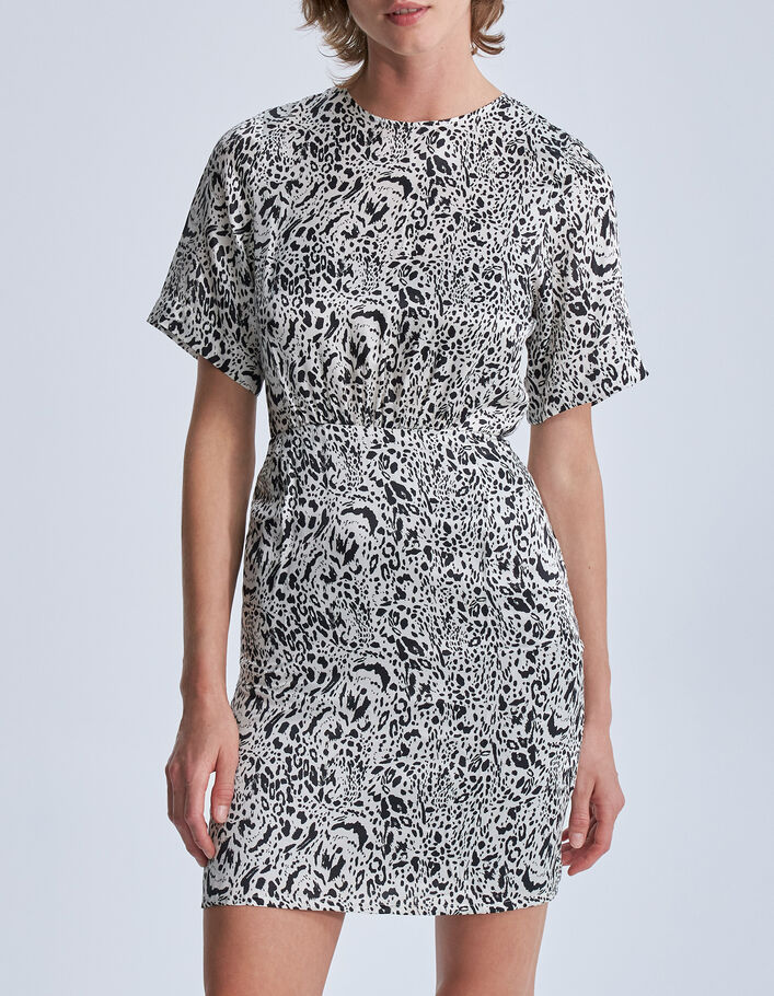 Robe blanc cass&eacute; imprim&eacute; animalier Femme