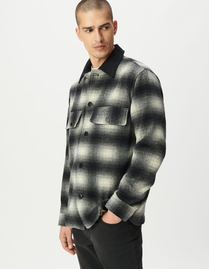 Surchemise grise motif carreaux col velours Homme