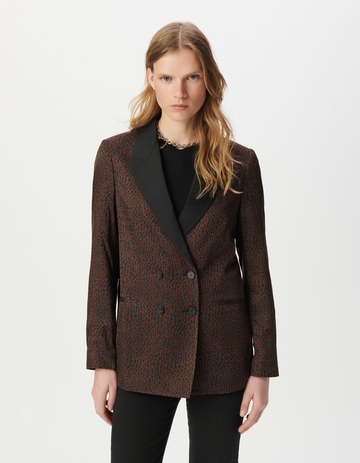 Veste de tailleur marron imprim&eacute; l&eacute;opard Femme