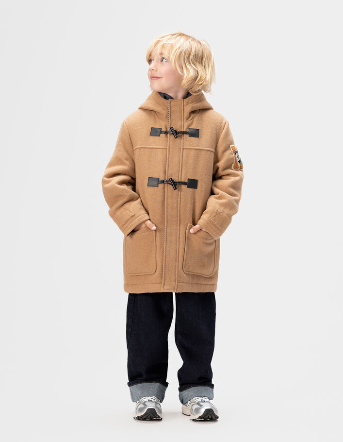 Manteau &agrave; capuche beige lainage esprit duffle-coat gar&ccedil;on