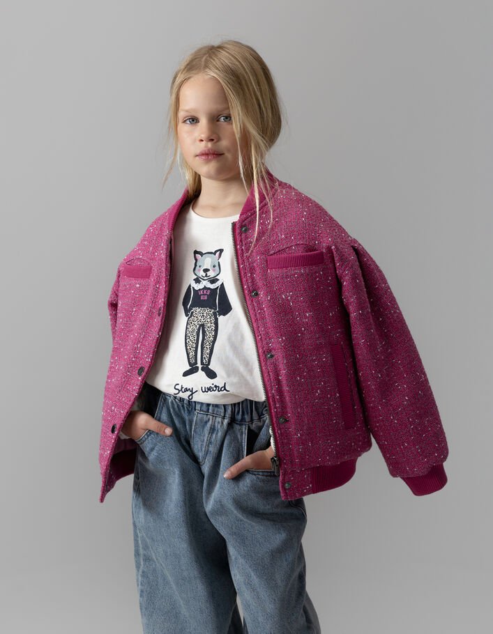 T-shirt &eacute;cru coton bio lapin col dentelle 3D fille