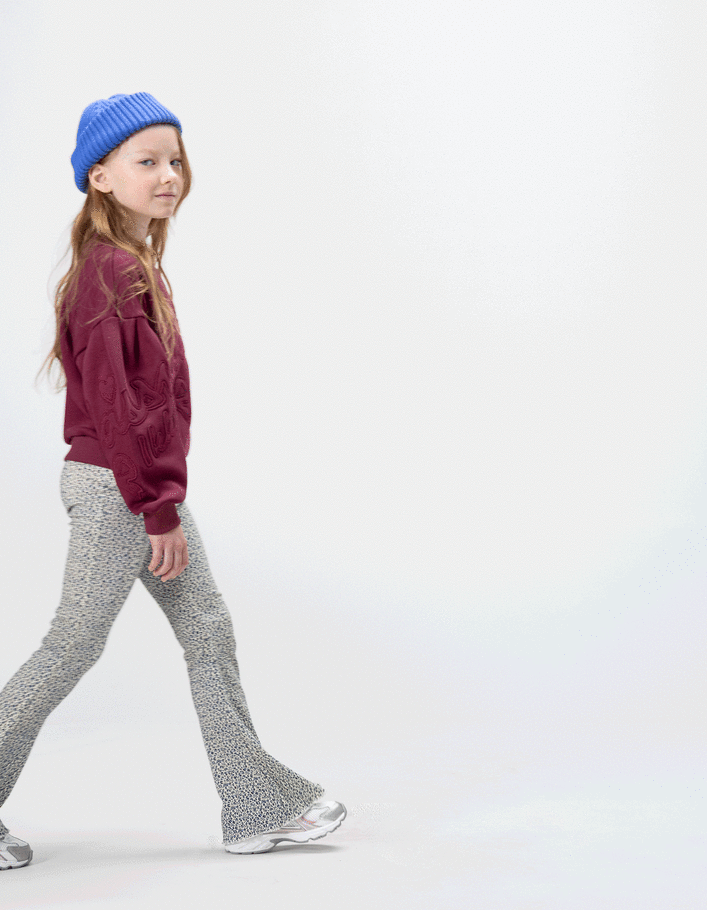 Leggings flare marine imprim&eacute; l&eacute;opard-noeud fille