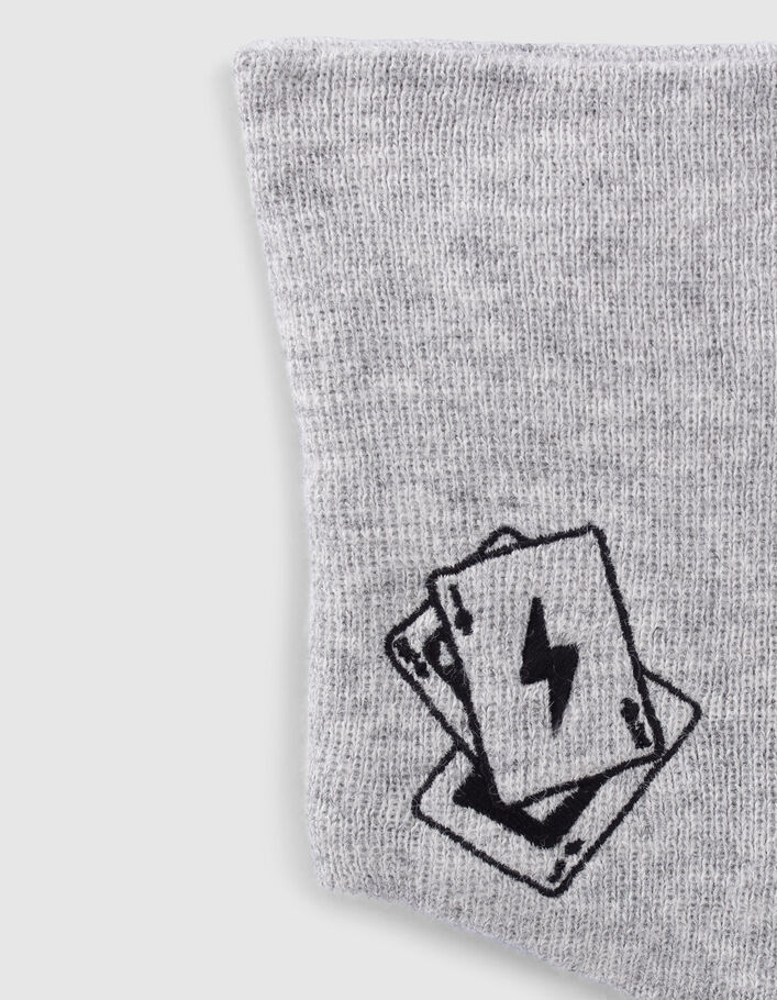 Snood gris tricot broderie cartes b&eacute;b&eacute; gar&ccedil;on