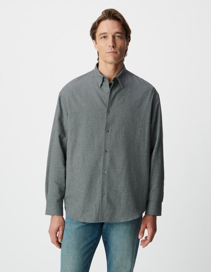 Chemise loose grise en flanelle de coton Homme
