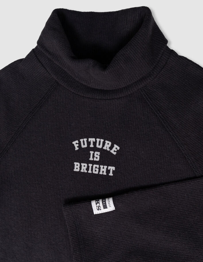 T-shirt manches longues noir col roul&eacute; gar&ccedil;on