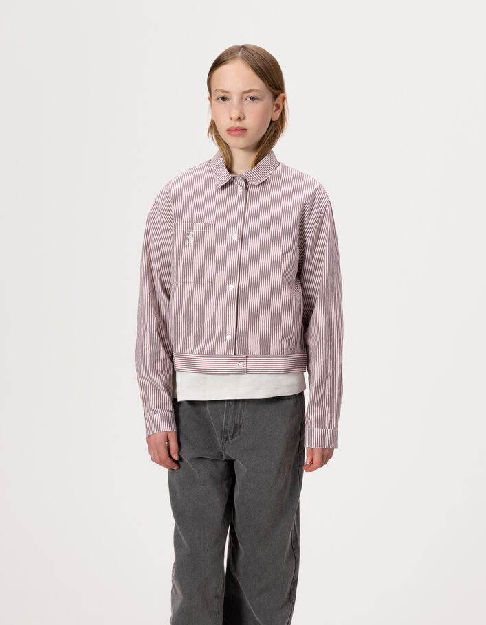 Chemise &agrave; rayures bordeaux cropped fille