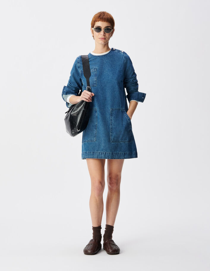 Robe en jean bleu trois poches plaqu&eacute;es Femme