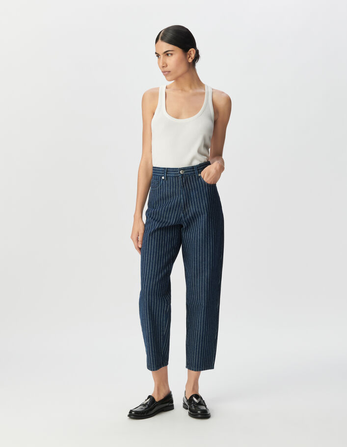 Jean droit motif rayures longueur cropped Femme