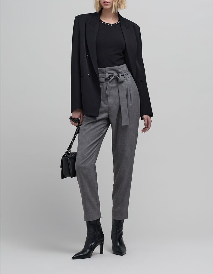 Pantalon carotte gris motif chevrons 7/8e Femme