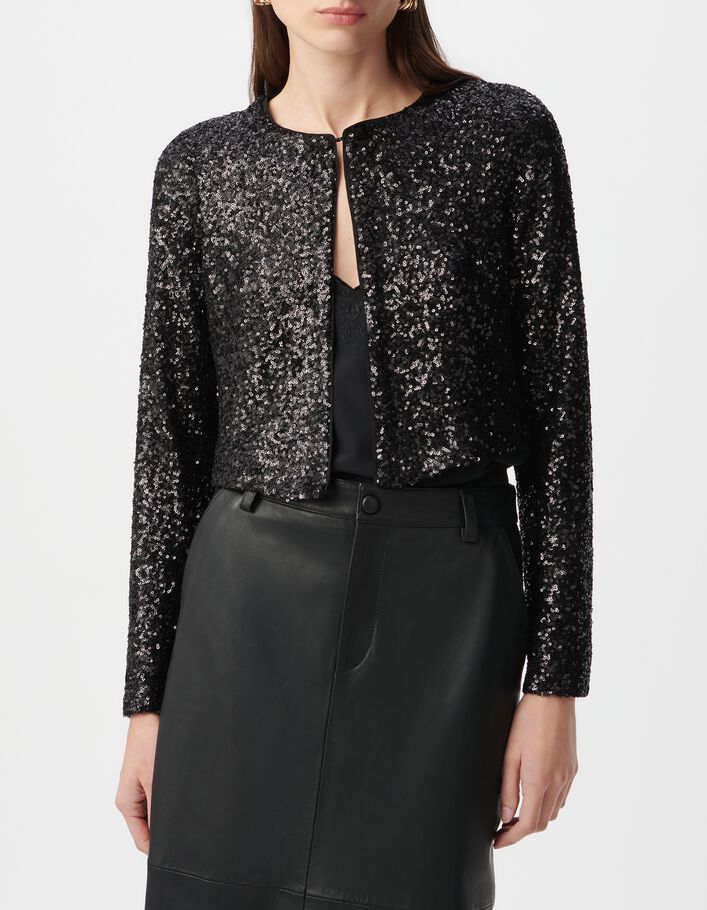 Veste courte noire broderies sequins Femme