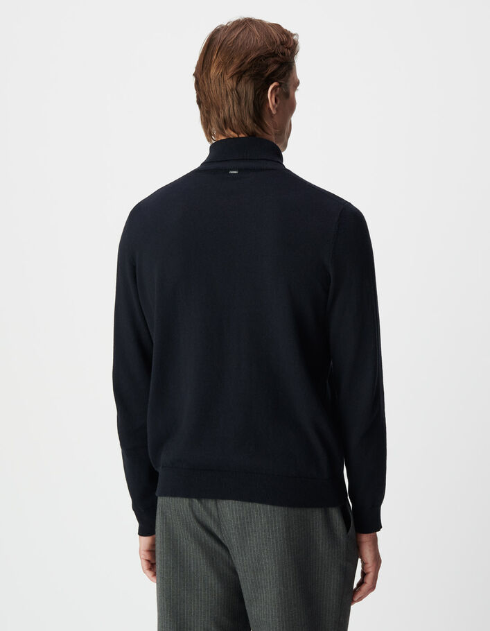 Pull col roul&eacute; marine tricot coton cachemire Homme